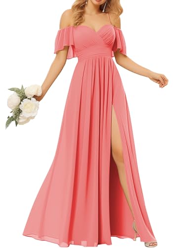 TANPAUL Damen Abendkleider Elegant Chiffon Brautjungfernkleid Schulterfrei Festliche Kleider für Hochzeitsgast von TANPAUL