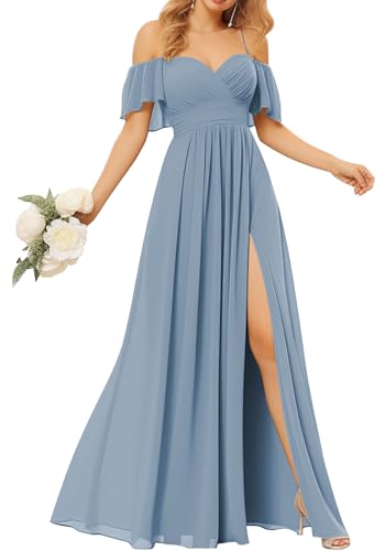 TANPAUL Damen Abendkleider Elegant Chiffon Brautjungfernkleid Schulterfrei Festliche Kleider für Hochzeitsgast von TANPAUL