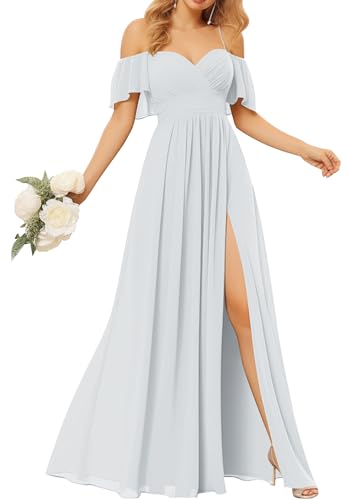 TANPAUL Damen Abendkleider Elegant Chiffon Brautjungfernkleid Schulterfrei Festliche Kleider für Hochzeitsgast von TANPAUL