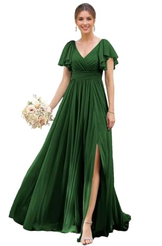 TANPAUL Damen Ballkleider mit Taschen - Brautjungfernkleider Elegant A-Linie Hochzeitsgast Kleider Dunkelgrün A 46 von TANPAUL