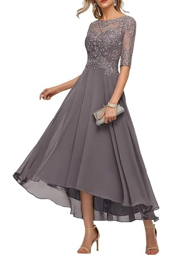 TANPAUL Damen Brautjungfernkleid A-Linie 1/2 Ärmel Abendkleider Elegant Chiffon Festkleid Kohlengrau 42 von TANPAUL