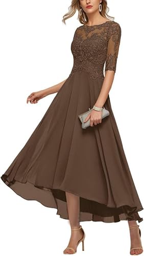 TANPAUL Damen Brautjungfernkleid A-Linie 1/2 Ärmel Abendkleider Elegant Chiffon Festkleid Schokolade 42 von TANPAUL