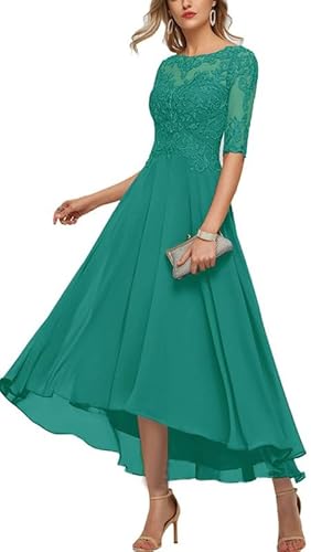 TANPAUL Damen Brautjungfernkleid A-Linie 1/2 Ärmel Abendkleider Elegant Chiffon Festkleid Smaragd 38 von TANPAUL