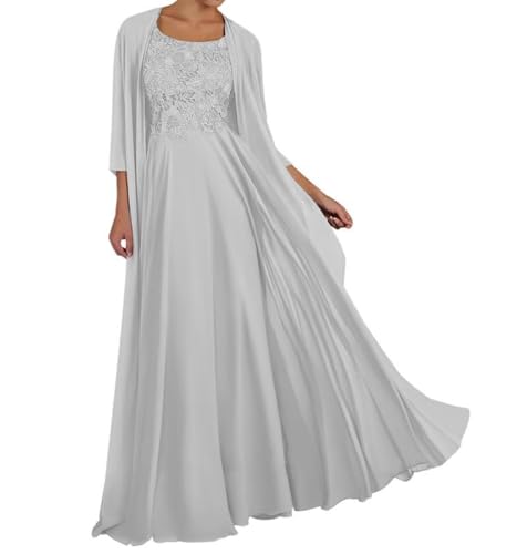 TANPAUL Damen Brautmutterkleider mit Jacke - Spitze Chiffon Abendkleider mit 3/4 Ärmel Lange A-Linie Festliche Partykleider von TANPAUL
