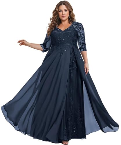 TANPAUL Damen Brautmutterkleider Halbarm Elegant - Spitzen Chiffon Abendkleid für Hochzeit Übergröße von TANPAUL