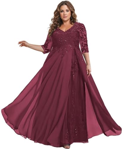 TANPAUL Damen Brautmutterkleider Halbarm Elegant - Spitzen Chiffon Abendkleid für Hochzeit Übergröße von TANPAUL