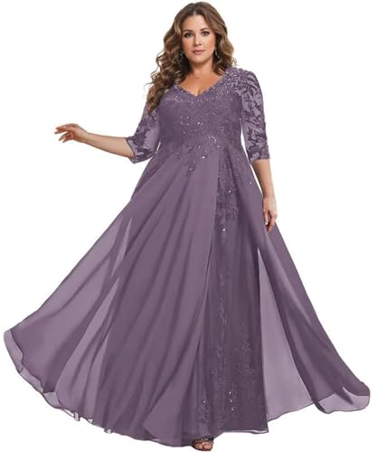 TANPAUL Damen Brautmutterkleider Halbarm Elegant - Spitzen Chiffon Abendkleid für Hochzeit Übergröße von TANPAUL