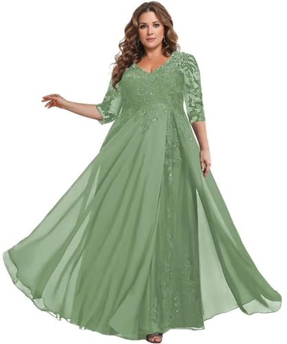 TANPAUL Damen Brautmutterkleider Halbarm Elegant - Spitzen Chiffon Abendkleid für Hochzeit Übergröße von TANPAUL