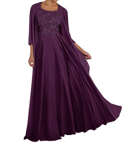 TANPAUL Damen Brautmutterkleider mit Jacke - Spitze Chiffon Abendkleider mit 3/4 Ärmel Lange A-Linie Festliche Partykleider von TANPAUL
