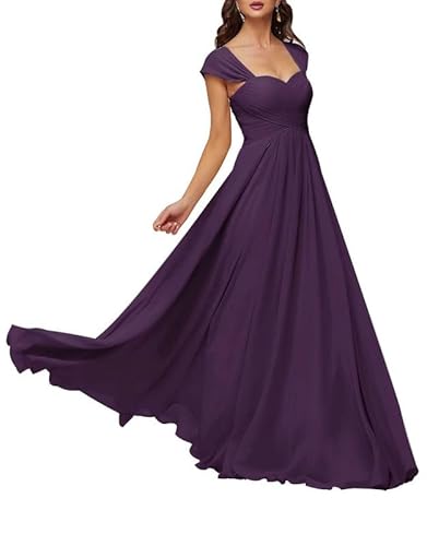 TANPAUL Damen Chiffon Brautjungfernkleider Herzausschnitt Abendkleid Hochzeit Gast Kleid Aubergine 50 von TANPAUL