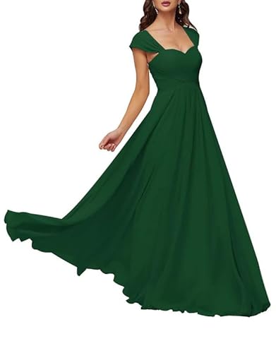 TANPAUL Damen Chiffon Brautjungfernkleider Herzausschnitt Abendkleid Hochzeit Gast Kleid Dunkelgrün 34 von TANPAUL