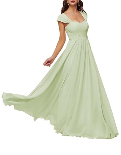 TANPAUL Damen Chiffon Brautjungfernkleider Herzausschnitt Abendkleid Hochzeit Gast Kleid Hellgrün 56 von TANPAUL