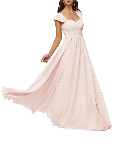 TANPAUL Damen Chiffon Brautjungfernkleider Herzausschnitt Abendkleid Hochzeit Gast Kleid Hellpink 46 von TANPAUL