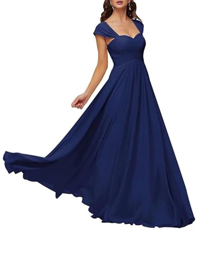 TANPAUL Damen Chiffon Brautjungfernkleider Herzausschnitt Abendkleid Hochzeit Gast Kleid Königsblau 50 von TANPAUL