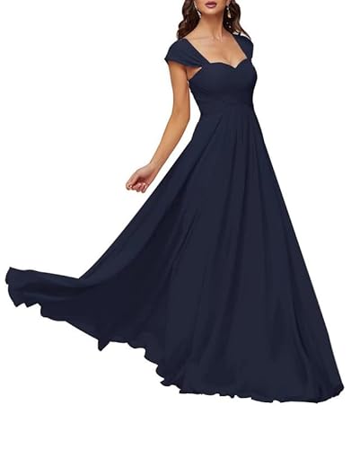 TANPAUL Damen Chiffon Brautjungfernkleider Herzausschnitt Abendkleid Hochzeit Gast Kleid Navy 52 von TANPAUL