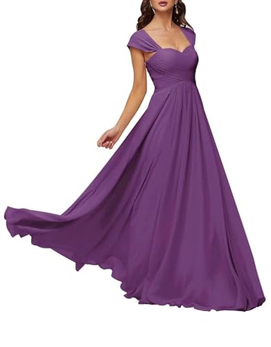 TANPAUL Damen Chiffon Brautjungfernkleider Herzausschnitt Abendkleid Hochzeit Gast Kleid Violett 50 von TANPAUL