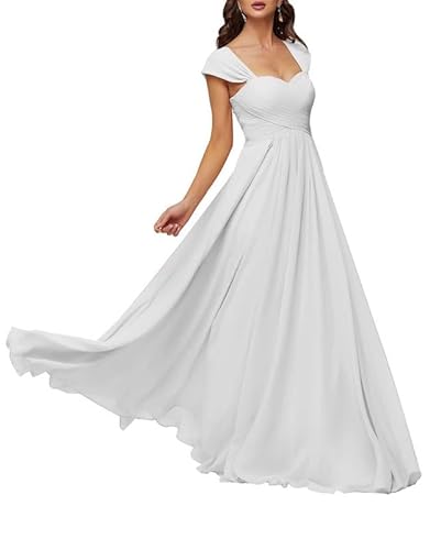TANPAUL Damen Chiffon Brautjungfernkleider Herzausschnitt Abendkleid Hochzeit Gast Kleid Weiß 54 von TANPAUL