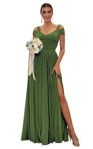 TANPAUL Damen Chiffon Brautjungfernkleider Schulterfrei Elegante Abendkleider A-Linie Kleider für Hochzeitsgäste von TANPAUL