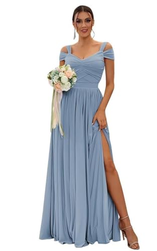 TANPAUL Damen Chiffon Brautjungfernkleider Schulterfrei Elegante Abendkleider A-Linie Kleider für Hochzeitsgäste von TANPAUL