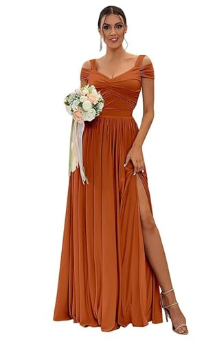 TANPAUL Damen Chiffon Brautjungfernkleider Schulterfrei Elegante Abendkleider A-Linie Kleider für Hochzeitsgäste von TANPAUL