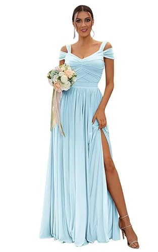 TANPAUL Damen Chiffon Brautjungfernkleider Schulterfrei Elegante Abendkleider A-Linie Kleider für Hochzeitsgäste von TANPAUL