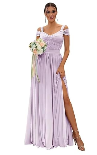 TANPAUL Damen Chiffon Brautjungfernkleider Schulterfrei Elegante Abendkleider A-Linie Kleider für Hochzeitsgäste von TANPAUL