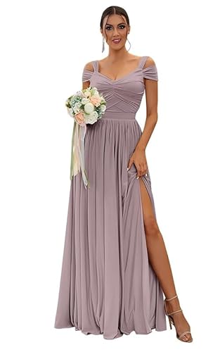 TANPAUL Damen Chiffon Brautjungfernkleider Schulterfrei Elegante Abendkleider A-Linie Kleider für Hochzeitsgäste von TANPAUL