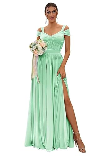 TANPAUL Damen Chiffon Brautjungfernkleider Schulterfrei Elegante Abendkleider A-Linie Kleider für Hochzeitsgäste von TANPAUL