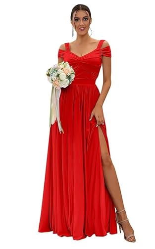 TANPAUL Damen Chiffon Brautjungfernkleider Schulterfrei Elegante Abendkleider A-Linie Kleider für Hochzeitsgäste von TANPAUL