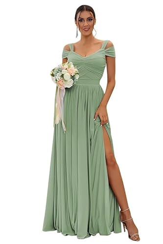 TANPAUL Damen Chiffon Brautjungfernkleider Schulterfrei Elegante Abendkleider A-Linie Kleider für Hochzeitsgäste von TANPAUL