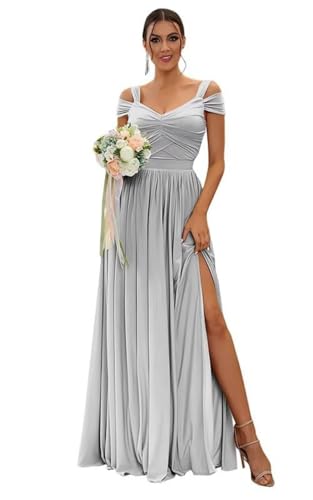 TANPAUL Damen Chiffon Brautjungfernkleider Schulterfrei Elegante Abendkleider A-Linie Kleider für Hochzeitsgäste von TANPAUL