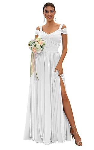 TANPAUL Damen Chiffon Brautjungfernkleider Schulterfrei Elegante Abendkleider A-Linie Kleider für Hochzeitsgäste von TANPAUL