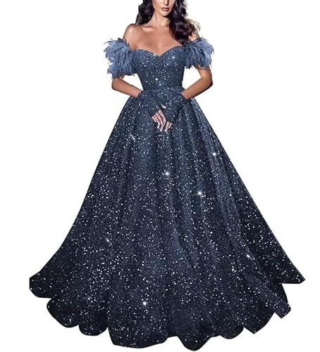 TANPAUL Glitzer Ballkleider A-Linie Abendkleid Eine Linie Partykleid Hochzeitskleider Marineblau 36 von TANPAUL