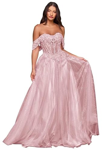 TANPAUL Glitzer Tüll Abendkleider Spitze Applikationen Ballkleid Abschlussballkleider Rosa 58 von TANPAUL