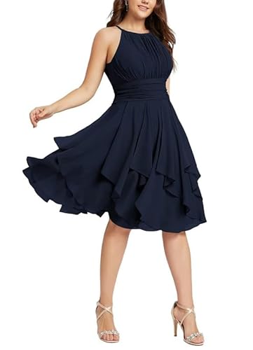 TANPAUL Damen Kurz Brautjungfernkleider Neckholder Ballkleid für Hochzeit Chiffon Rüschen Elegant Minikleid Navy 40 TANPAUL Damen Kurz Brautjungfernkleider Neckholder Ballkleid für Hochzeit Chiffon Rüschen Elegant Minikleid Navy 40 von TANPAUL