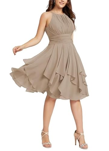 TANPAUL Damen Kurz Brautjungfernkleider Neckholder Ballkleid für Hochzeit Chiffon Rüschen Elegant Minikleid Taupe 42 TANPAUL Damen Kurz Brautjungfernkleider Neckholder Ballkleid für Hochzeit Chiffon Rüschen Elegant Minikleid Taupe 42 von TANPAUL