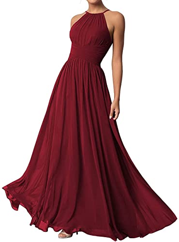 TANPAUL Neckholder Chiffon Brautjungfernkleid Lang Ärmellose Abendkleid Hochzeit Burgund 38 von TANPAUL