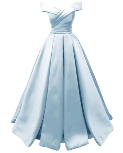 TANPAUL Damen Satin A-Linie Abendkleider Schulterfrei Lang Prinzessin Abschlussballkleid Azurblau 34 von TANPAUL