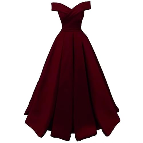 TANPAUL Damen Satin A-Linie Abendkleider Schulterfrei Lang Prinzessin Abschlussballkleid Burgund 34 von TANPAUL