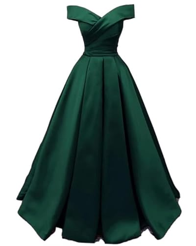TANPAUL Damen Satin A-Linie Abendkleider Schulterfrei Lang Prinzessin Abschlussballkleid Grün 34 von TANPAUL