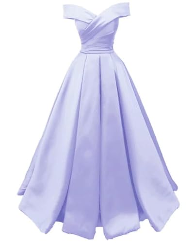 TANPAUL Damen Satin A-Linie Abendkleider Schulterfrei Lang Prinzessin Abschlussballkleid Lavendel 36 von TANPAUL