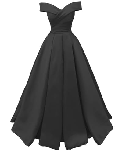 TANPAUL Damen Satin A-Linie Abendkleider Schulterfrei Lang Prinzessin Abschlussballkleid Schwarz 58 von TANPAUL