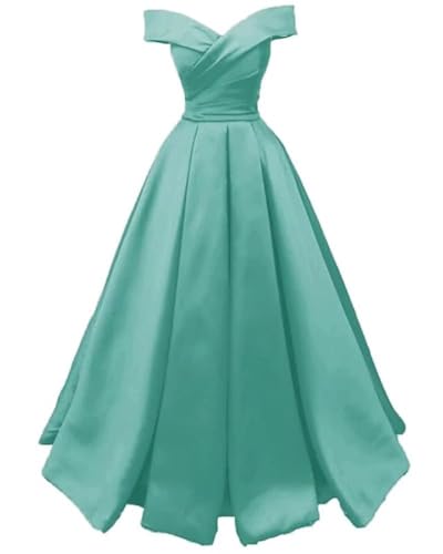 TANPAUL Damen Satin A-Linie Abendkleider Schulterfrei Lang Prinzessin Abschlussballkleid Türkis 38 von TANPAUL