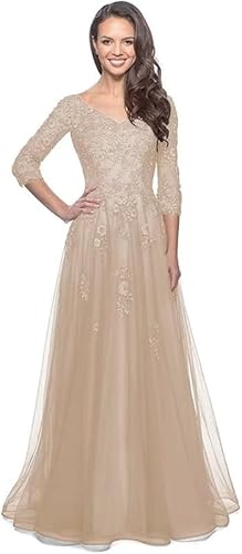 TANPAUL Damen Spitze Tüll Brautmutterkleider A-Linie Abendkleider V-Ausschnitt Brautjungfernkleid Ballkleid Partykleid Champagner 34 TANPAUL Damen Spitze Tüll Brautmutterkleider A-Linie Abendkleider V-Ausschnitt Brautjungfernkleid Ballkleid Partykleid Champagner 34 von TANPAUL