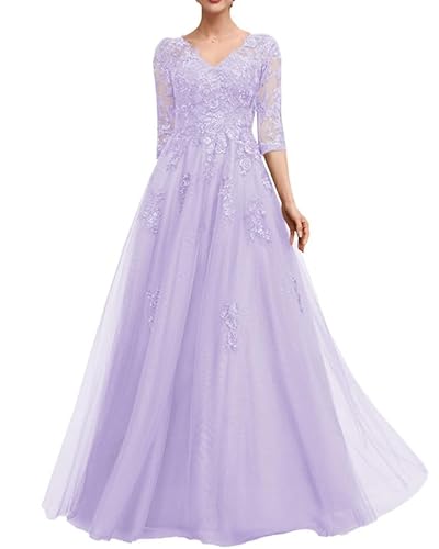 TANPAUL Damen Tüll Lange Abendkleider - Elegant Spitze Hochzeitsgäste V-Ausschnitt Brautmutter Partykleid Maxi Kleider Lavendel 42 TANPAUL Damen Tüll Lange Abendkleider - Elegant Spitze Hochzeitsgäste V-Ausschnitt Brautmutter Partykleid Maxi Kleider Lavendel 42 von TANPAUL