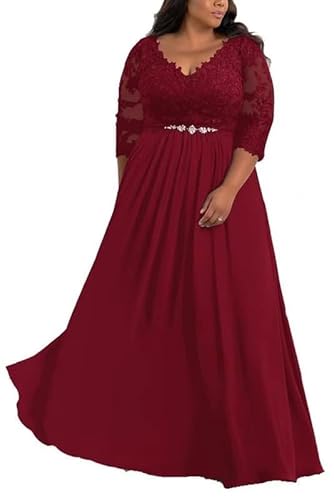 TANPAUL V-Ausschnitt Brautmutterkleider Spitze Applikationen Chiffon Gastkleider Abendkleid Burgund 52 von TANPAUL