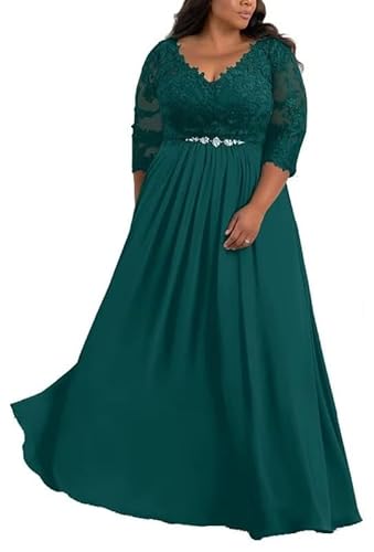 TANPAUL V-Ausschnitt Brautmutterkleider Spitze Applikationen Chiffon Gastkleider Abendkleid Pfau 46 von TANPAUL