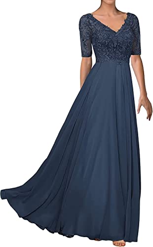 TANPAUL V-Ausschnitt Spitze Chiffon Brautmutterkleider 1/2 Ärmel Abendkleid Festkleid Navy 54 von TANPAUL