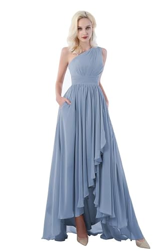 TANPAUL EIN-Schulter Brautjungfernkleider Chiffon Ballkleid Schulterfrei Abendkleider Staubiges Blau 46 von TANPAUL