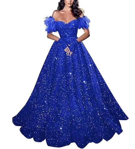 TANPAUL Glitzer Ballkleider A-Linie Abendkleid Eine Linie Partykleid Hochzeitskleider Königsblau 50 von TANPAUL